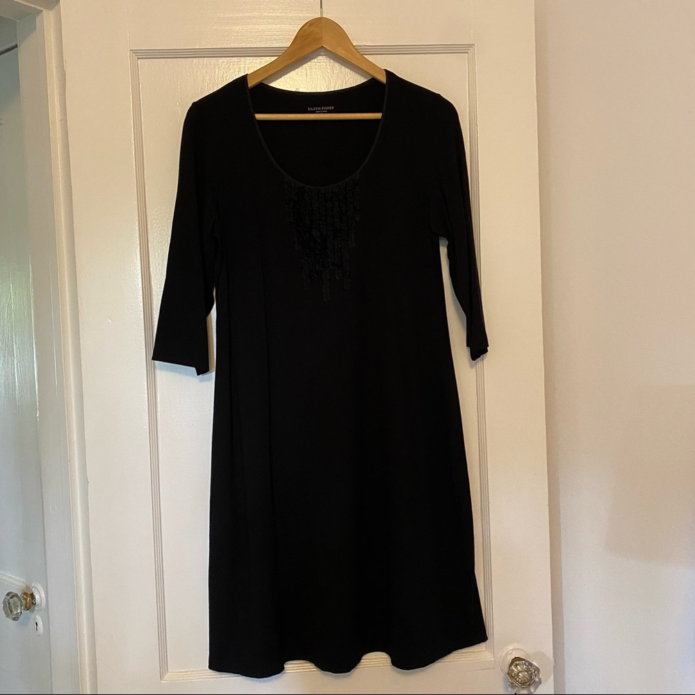 Eileen Fisher Black Jersey Dress 3/4 sleeve
